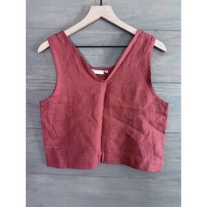 Only Child Linen V-Neck Tank Top Terracotta Red Sleeveless Boxy Crop Top Women M